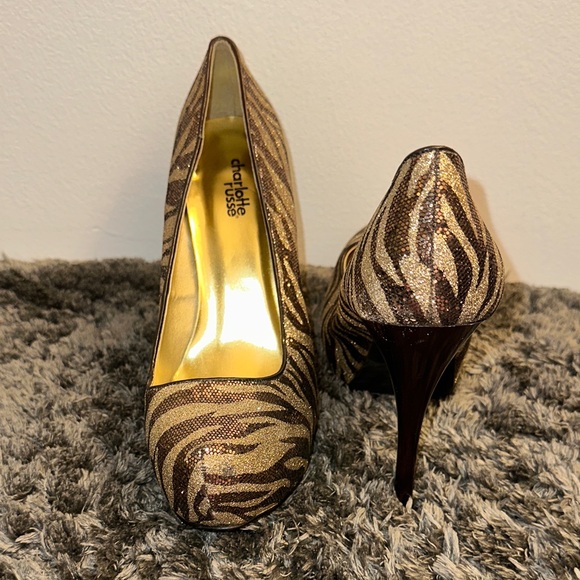 Charlotte Russe Shoes - Charlotte Russe Metallic Zebra Print Heels